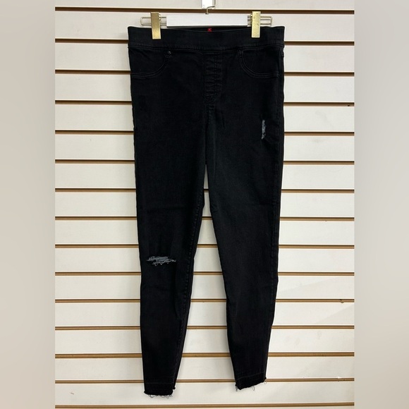 Spanx Vintage‎ Distressed Ankle Skinny Jeans Black Size L 20213R Stretch Frayed - Picture 1 of 11